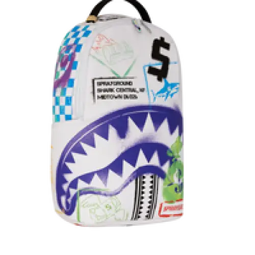 SPRAYGROUND SHARK CENTRAL STENCILS WHITE DLXSV BACKPACK - BAGS