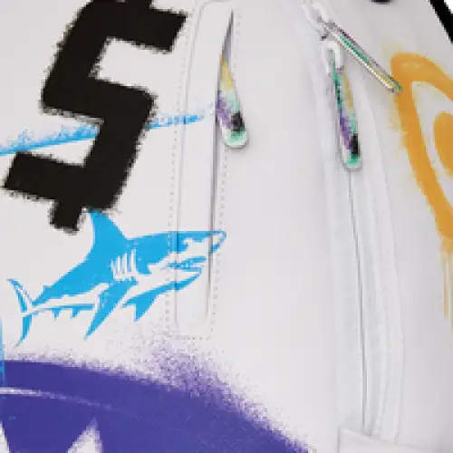 SPRAYGROUND SHARK CENTRAL STENCILS WHITE DLXSV BACKPACK - BAGS