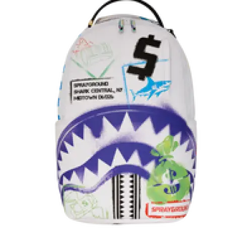 SPRAYGROUND SHARK CENTRAL STENCILS WHITE DLXSV BACKPACK - BAGS