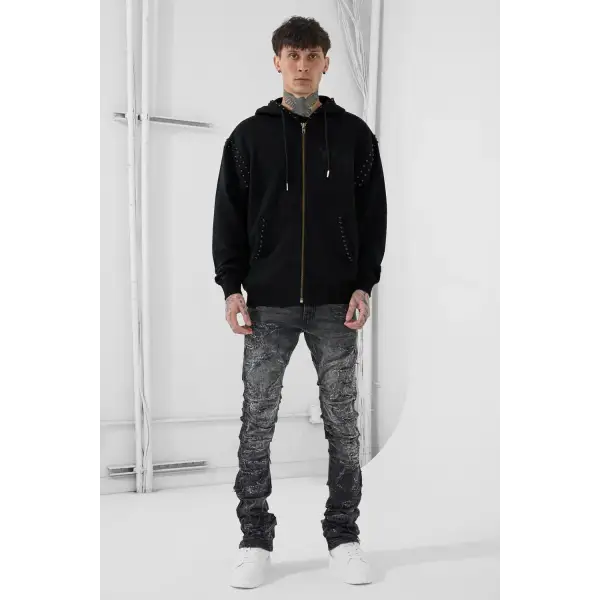 Syip icon pearl studded zip up hoodie - HOODIE