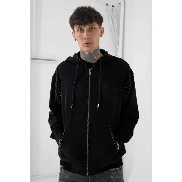 Syip icon pearl studded zip up hoodie - HOODIE