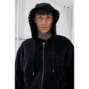 Syip icon pearl studded zip up hoodie - HOODIE