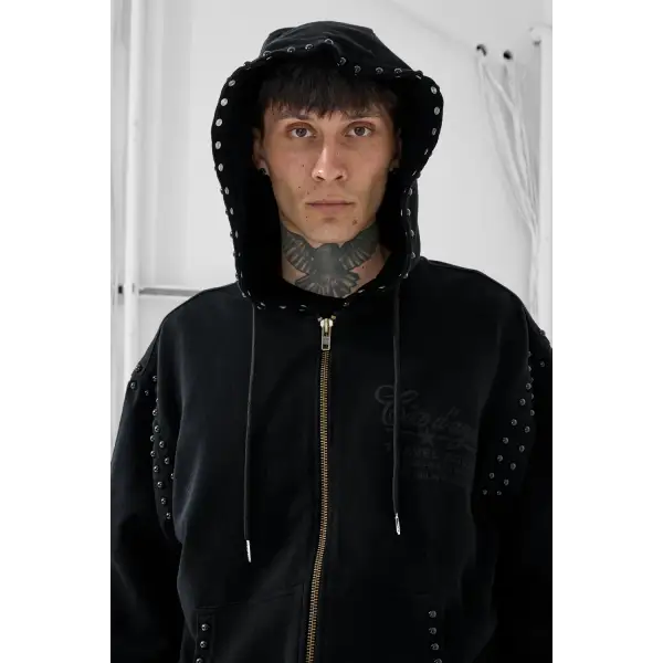 Syip icon pearl studded zip up hoodie - HOODIE