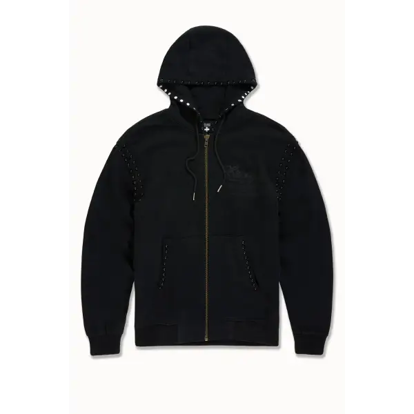 Syip icon pearl studded zip up hoodie - SMALL / BLACK - HOODIE