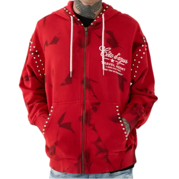 Syip pearl stud travel hoodie - SMALL / RED - HOODIE