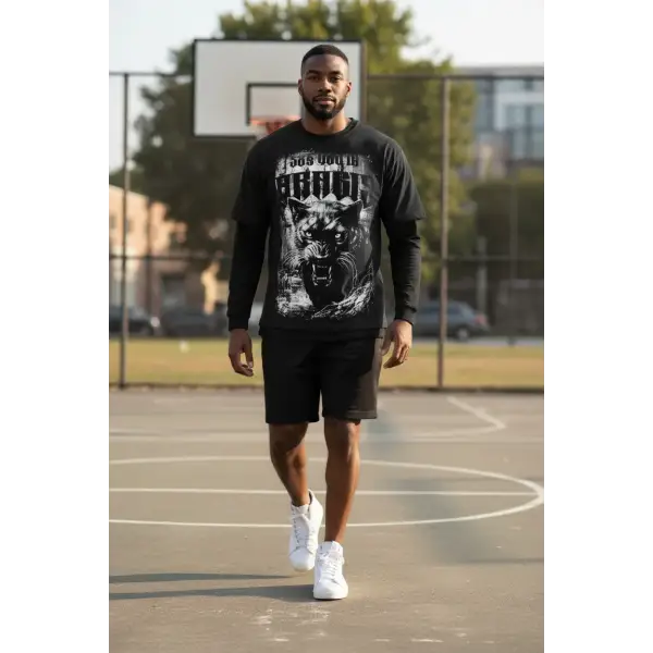 Syip printed layered longsleeve t-shirt - SMALL / BLACK - T-SHIRT