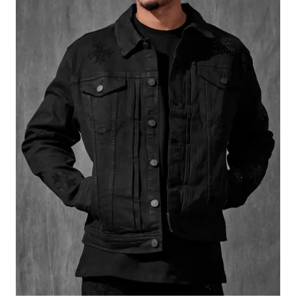 SYIP rhinestone denim jacket - SMALL / BLACK - JACKET