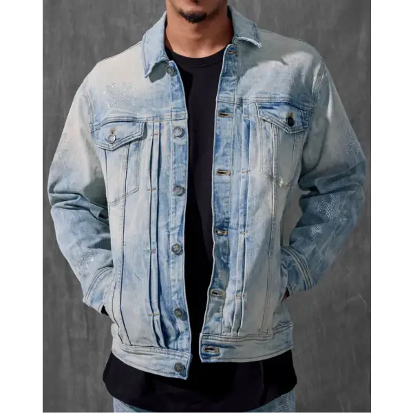 SYIP rhinestone denim jacket - SMALL / LT.BLU - JACKET