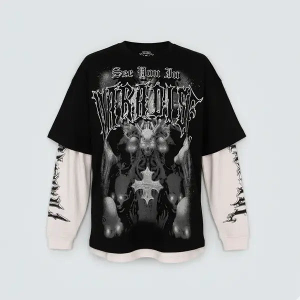 Syip stellar cross layered long sleeve t-shirt - SMALL / BLACK - T-SHIRT