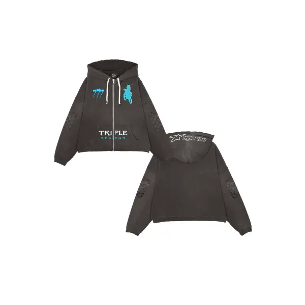 Triple 7 moto zip up hoodie - SMALL / BLACK - HOODIE