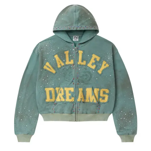 Vale forver classico rhinestone hoodie - SMALL / GREEN - HOODIE