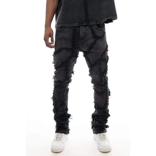 Vicious all over embellish stacked denim - DENIM