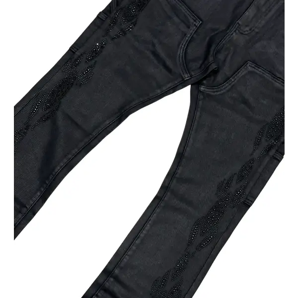 Vicious coated side rhinestone stacked denim - DENIM