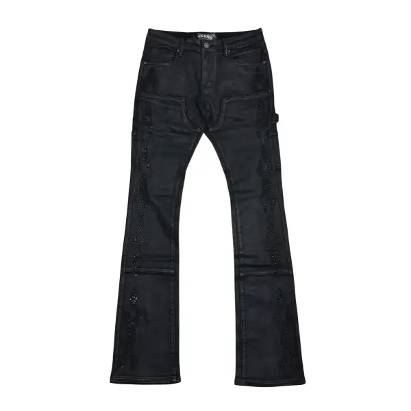 Vicious coated side rhinestone stacked denim - DENIM