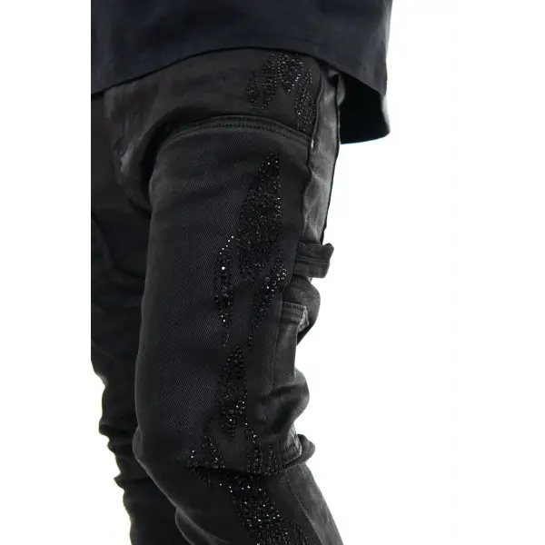 Vicious coated side rhinestone stacked denim - DENIM