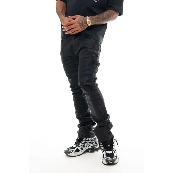 Vicious coated side rhinestone stacked denim - DENIM