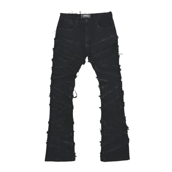 Vicious coated side rhinestone stacked denim - DENIM