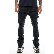 Vicious coated side rhinestone stacked denim - DENIM