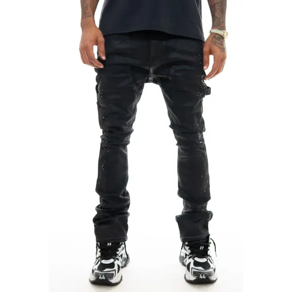 Vicious coated side rhinestone stacked denim - DENIM