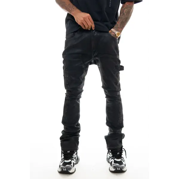 Vicious coated side rhinestone stacked denim - DENIM