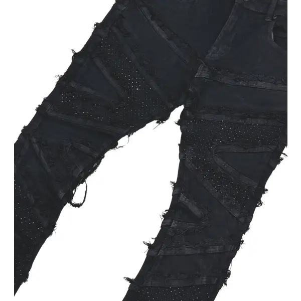Vicious coated side rhinestone stacked denim - DENIM