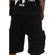 Vicious embellished rhinestone cargo denim short - SHORTS