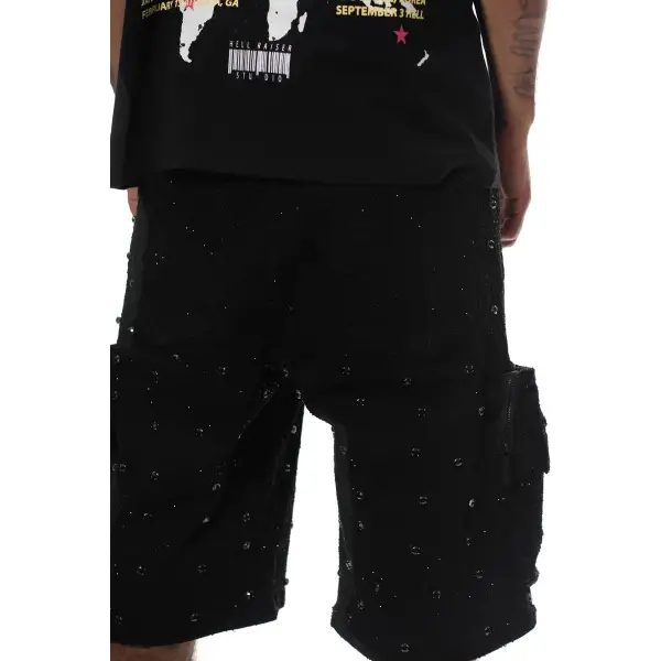 Vicious embellished rhinestone cargo denim short - SHORTS