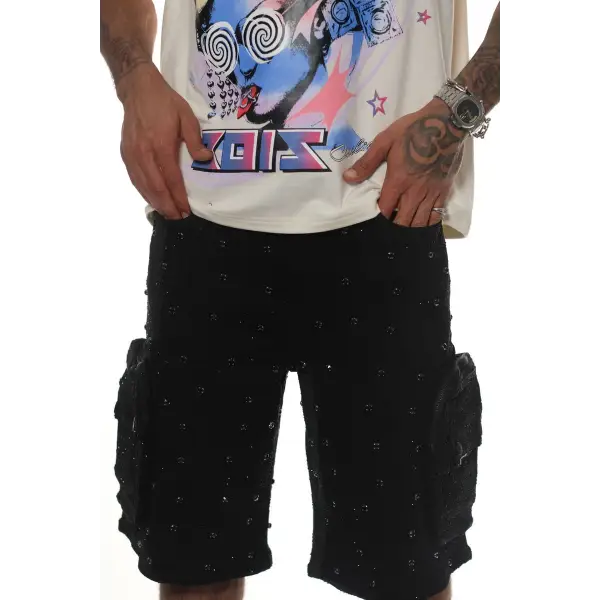 Vicious embellished rhinestone cargo denim short - SHORTS