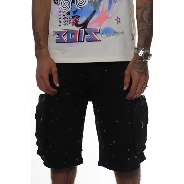 Vicious embellished rhinestone cargo denim short - SHORTS