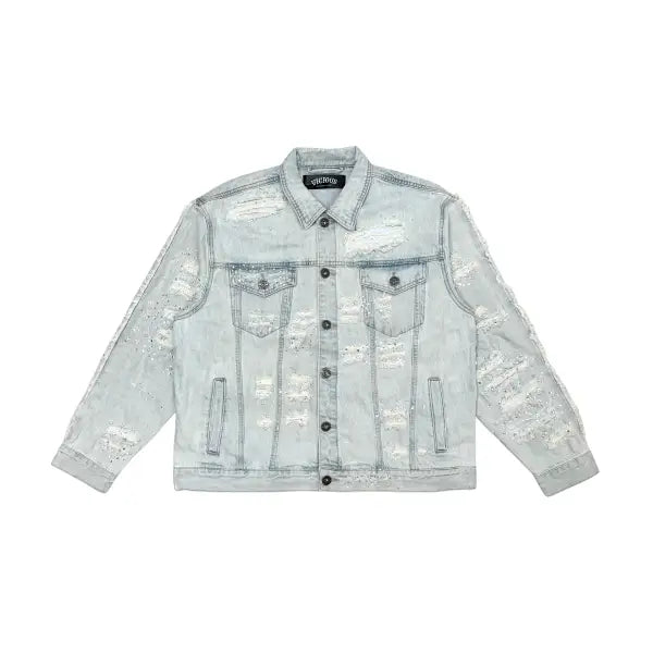 Vicious premium pearl rhinestone denim jacket - SMALL / LT.BLU - JACKET