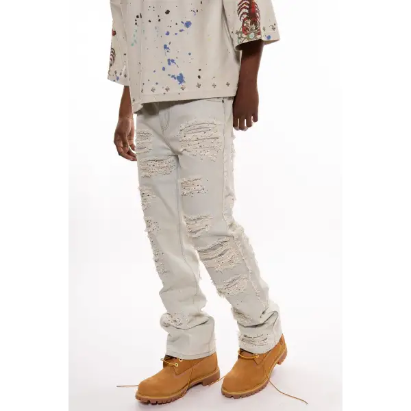 Vicious premium relaxed flared pearl/rhinestone denim - DENIM