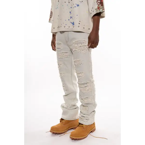 Vicious premium relaxed flared pearl/rhinestone denim - DENIM