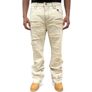 Vicious premium relaxed flared pearl/rhinestone denim - DENIM