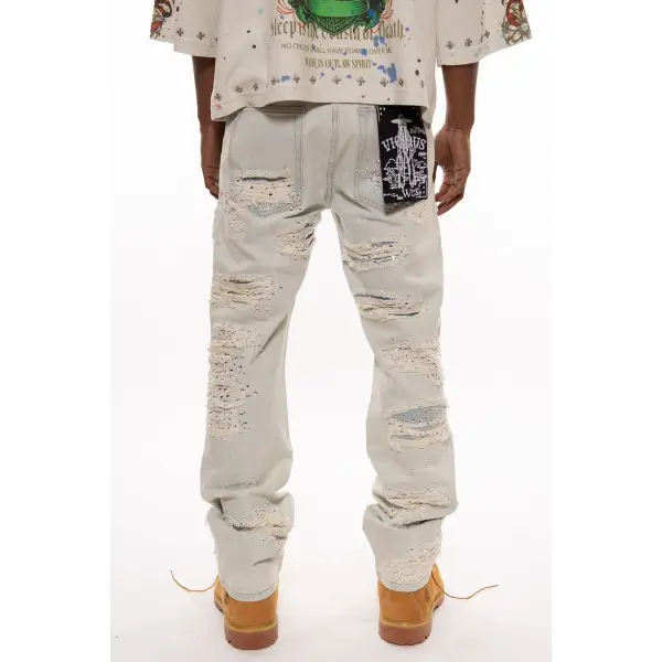 Vicious premium relaxed flared pearl/rhinestone denim - DENIM