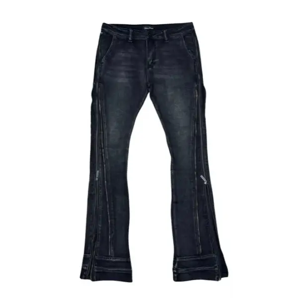 Vicous denim zipper flared denim - DENIM