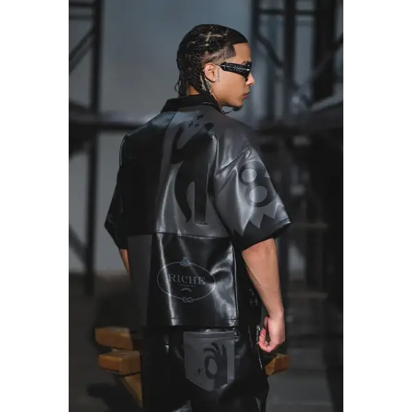 Vie riche color block leather stacked sweat pant - SWEAT PANT