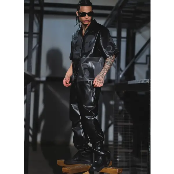 Vie riche color block leather stacked sweat pant - SWEAT PANT