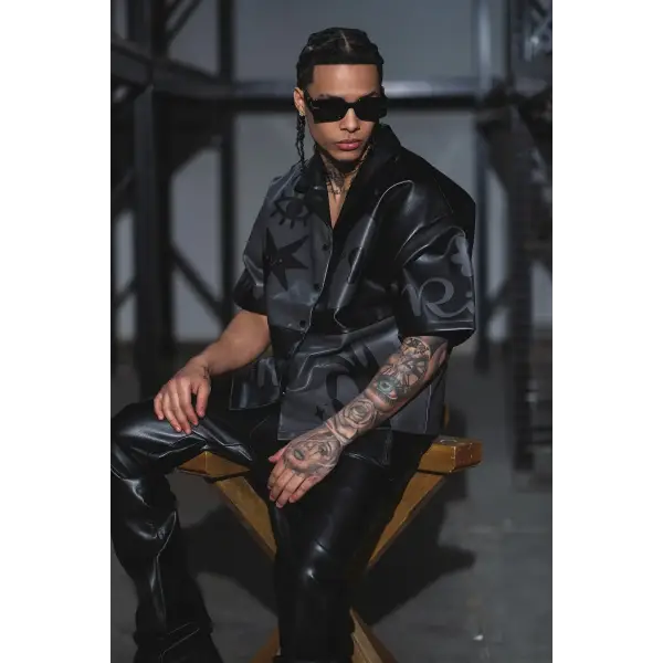 Vie riche color block leather stacked sweat pant - SWEAT PANT