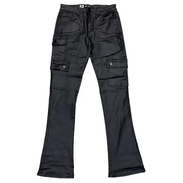Waimea leather coated cargo stacked denim - DENIM