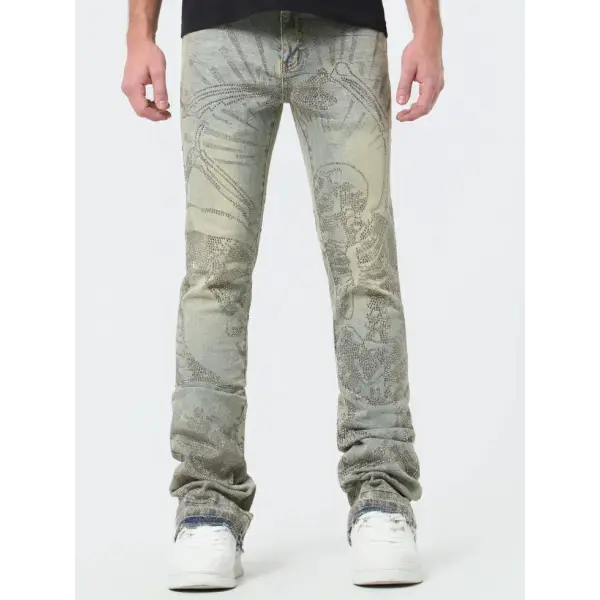 Waimea skeleton rhinestone stacked denim - 30W/34L / SAND-BLAST - DENIM