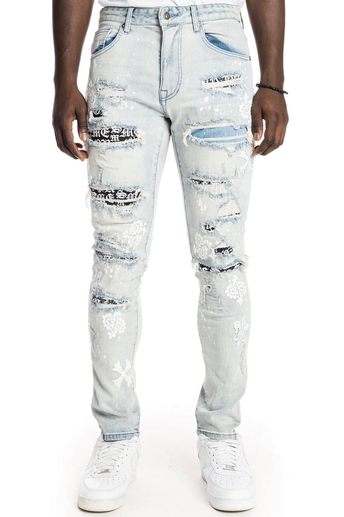 Smoke Rise Ripped And Repair Embroidered Denim - ECtrendsetters