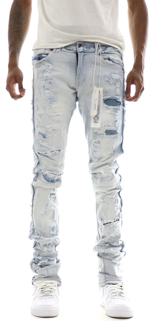 Focus Embroided Distressed Stacked Denim - ECtrendsetters